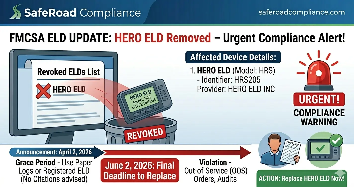 FMCSA removes HERO ELD 2026 compliance warning trucking companies