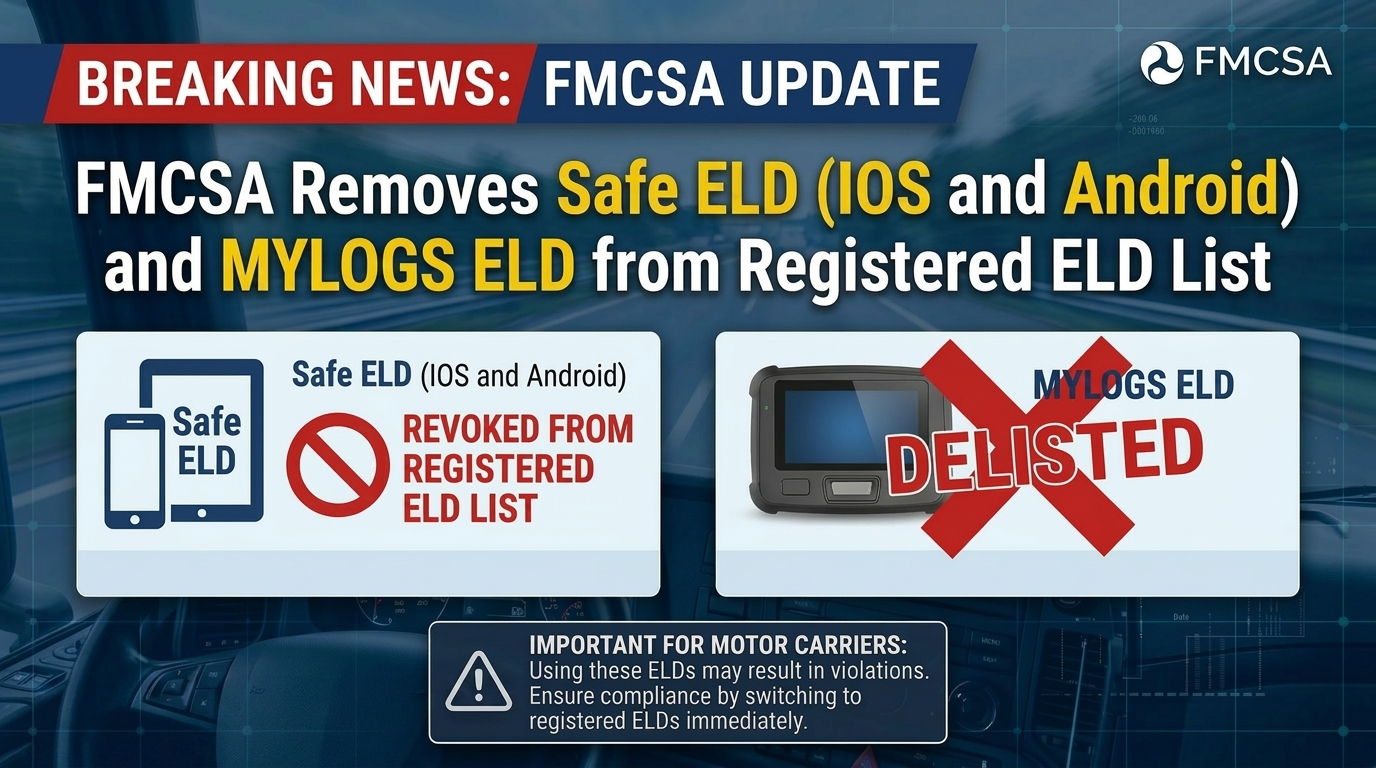 FMCSA removes Safe ELD and MYLOGS ELD from registered devices list in 2026