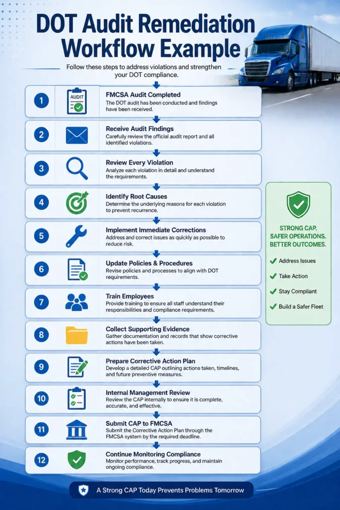 DOT audit remediation workflow infographic