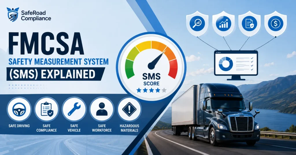 FMCSA Safety Measurement System dashboard showing BASIC categories, carrier safety data, and compliance performance
