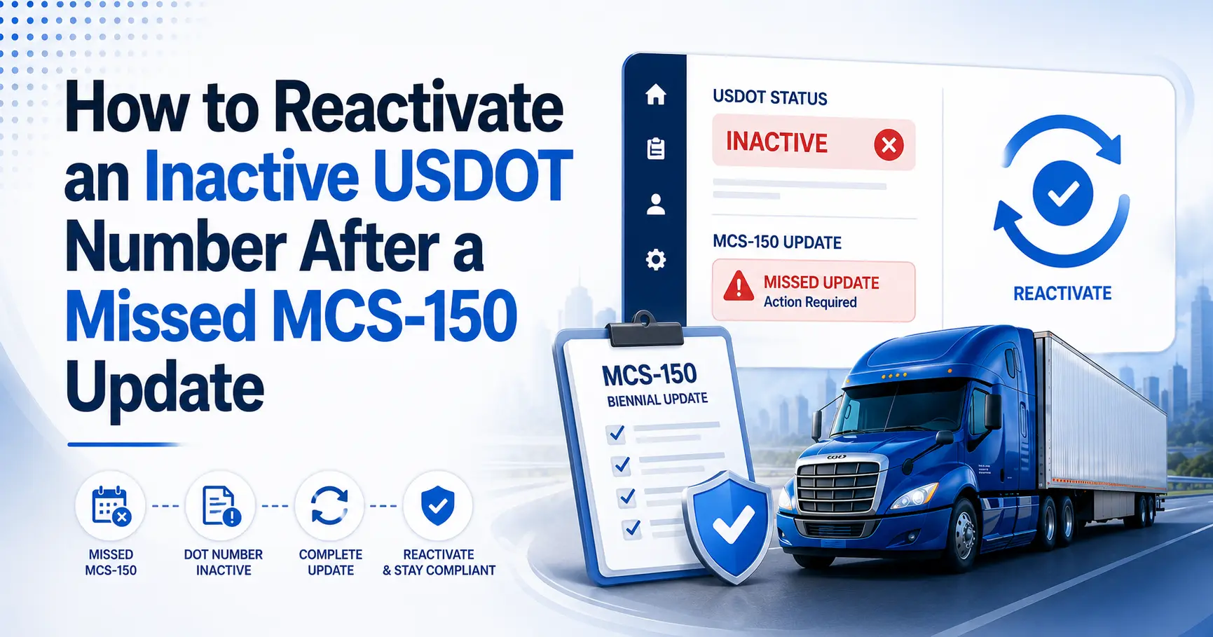 Motor carrier completing an MCS-150 biennial update to reactivate an inactive USDOT number through the FMCSA registration system.
