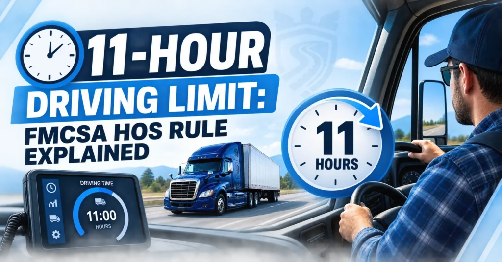 Truck driver reviewing the FMCSA 11-hour driving limit and Hours of Service driving hours