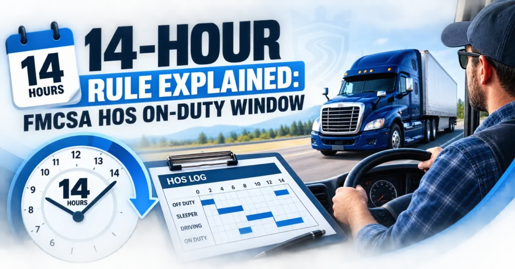 FMCSA 14-hour rule and on-duty window explained for commercial truck drivers