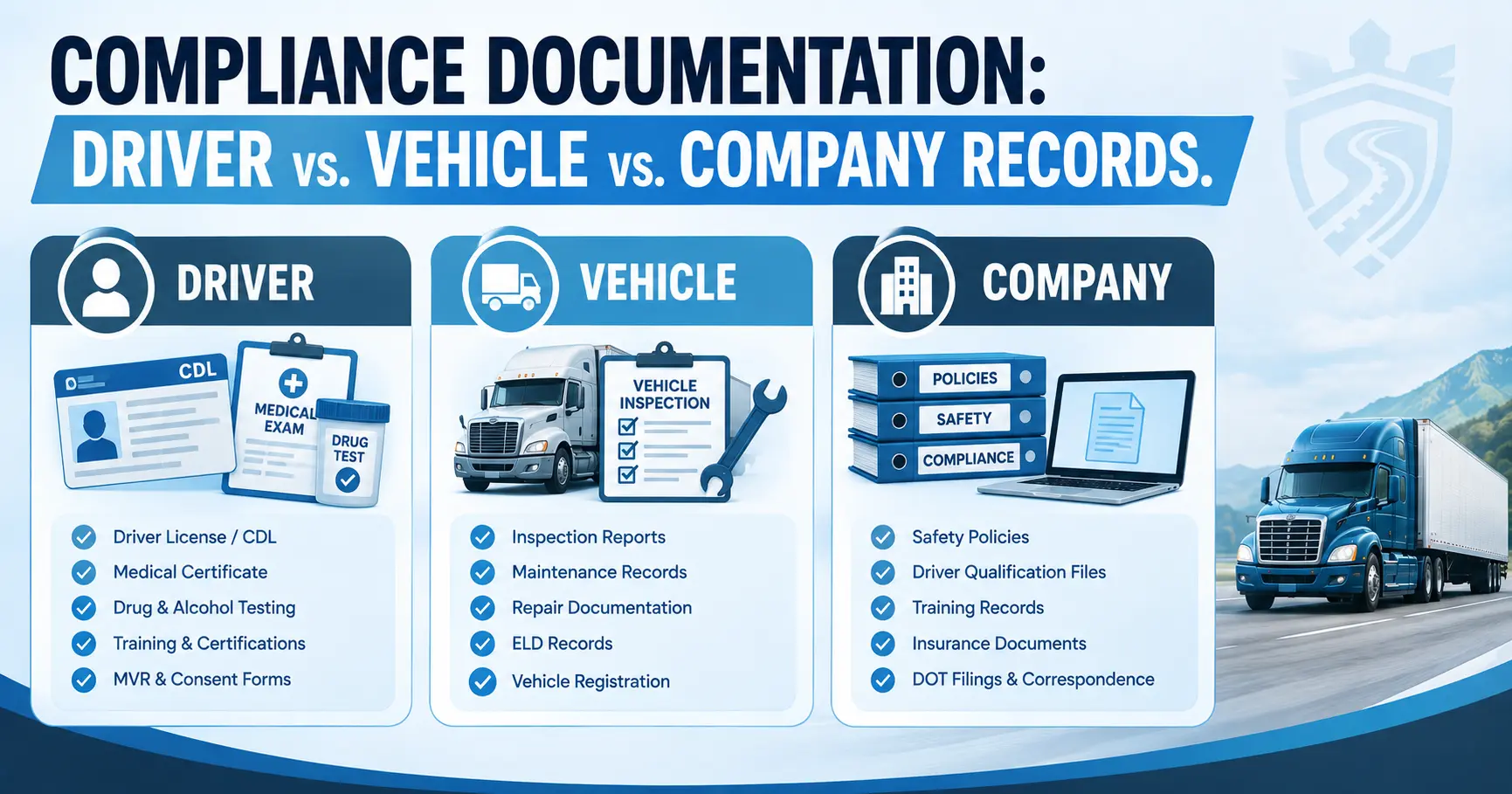 Driver vehicle and company records organized for DOT compliance