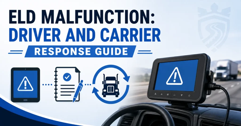 Truck driver following FMCSA ELD malfunction procedures after an electronic logging device failure