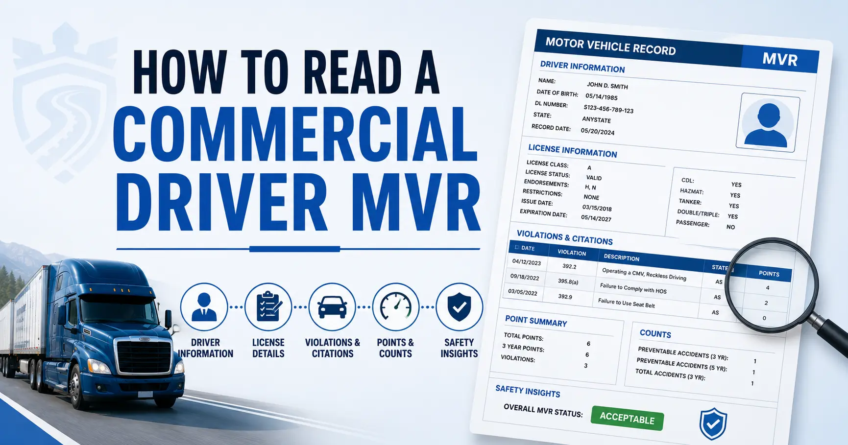 How to read a commercial driver MVR and identify violations, CDL status, and driving record issues