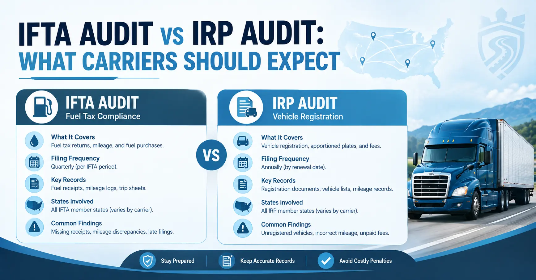 IFTA audit vs IRP audit comparison for trucking carriers