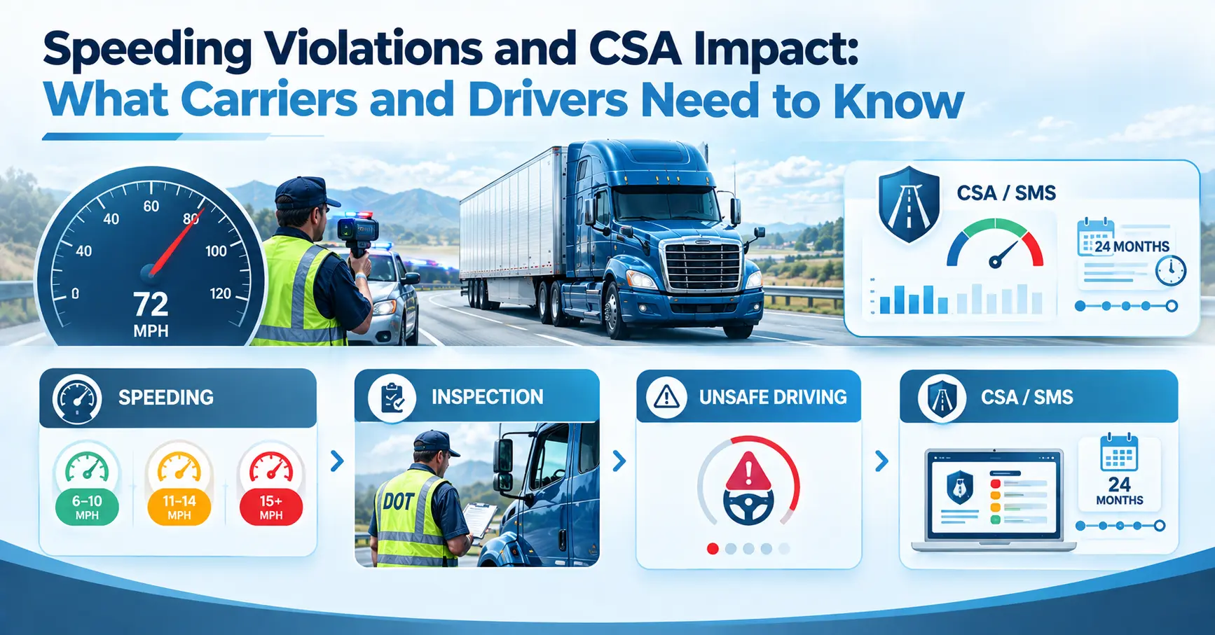 Fleet manager reviewing truck speeding alerts to prevent speeding violations and protect CSA scores