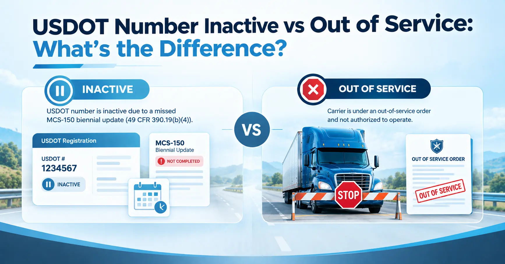 USDOT inactive vs out of service status comparison for motor carriers
